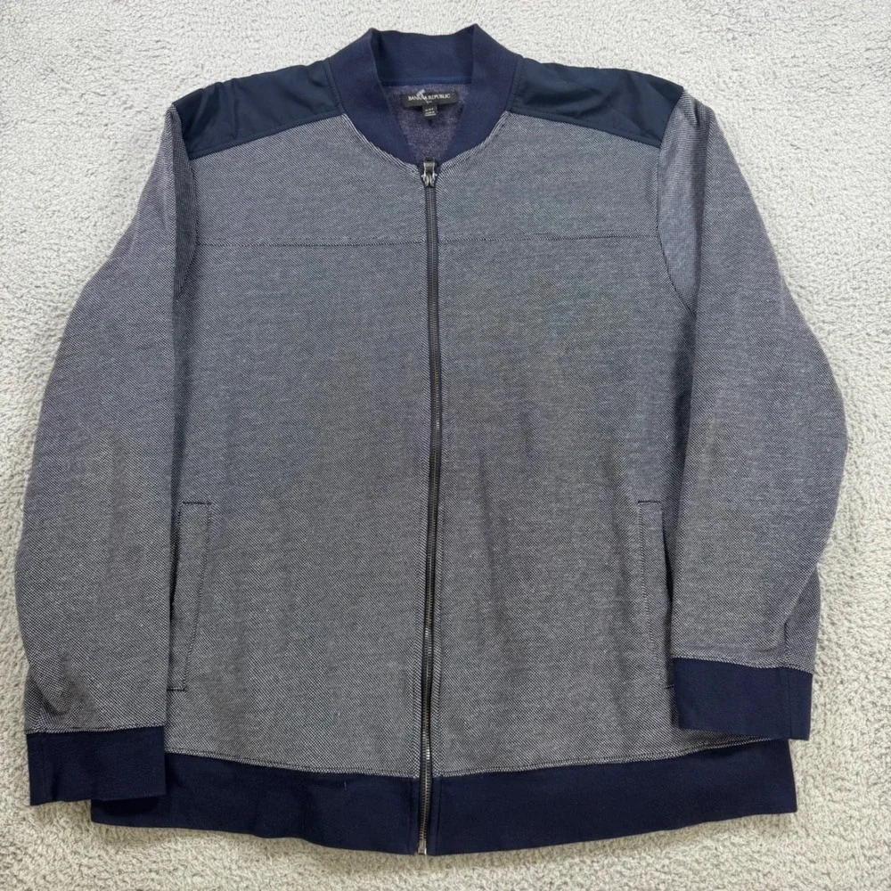 Banana Republic Mens XXL Navy Blue Textured Full‎ Zip Bomber Jacket Sweatshirt